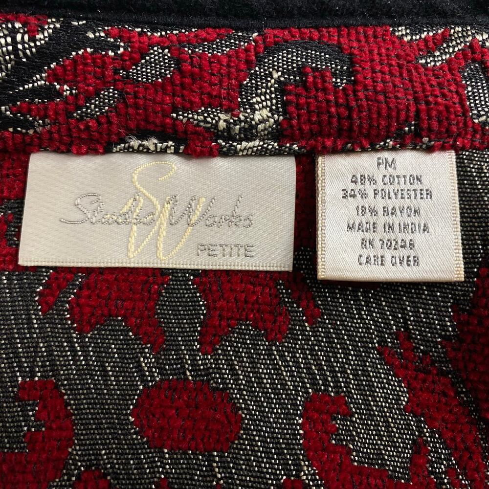 Studio Works Jacket Full Zip Red Silver Damask Tapestry Medium Petite Regal Boho - Picture 3 of 14